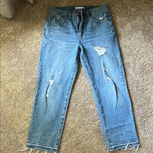 Madewell Blue Straight Leg Jeans with Distressed Details